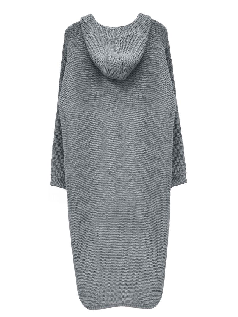 Women's Plain Textured Drop Shoulder Long Hooded Cardigan, Casual Long Sleeve Buttons Knit Outerwear For Fall & Winter, Women's Clothing For Daily Wear, Womenswear