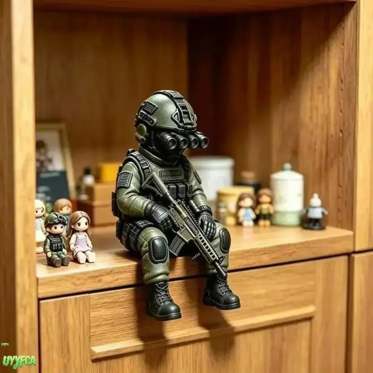 Mini Tactical Special Forces Soldier Figurine, Fully Equipped Resin Military Sniper Statue, Sitting Design Miniature Army Collectible Figure, Compact Desktop Dashboard Decor Gift For Military Game Fans Enthusiasts
