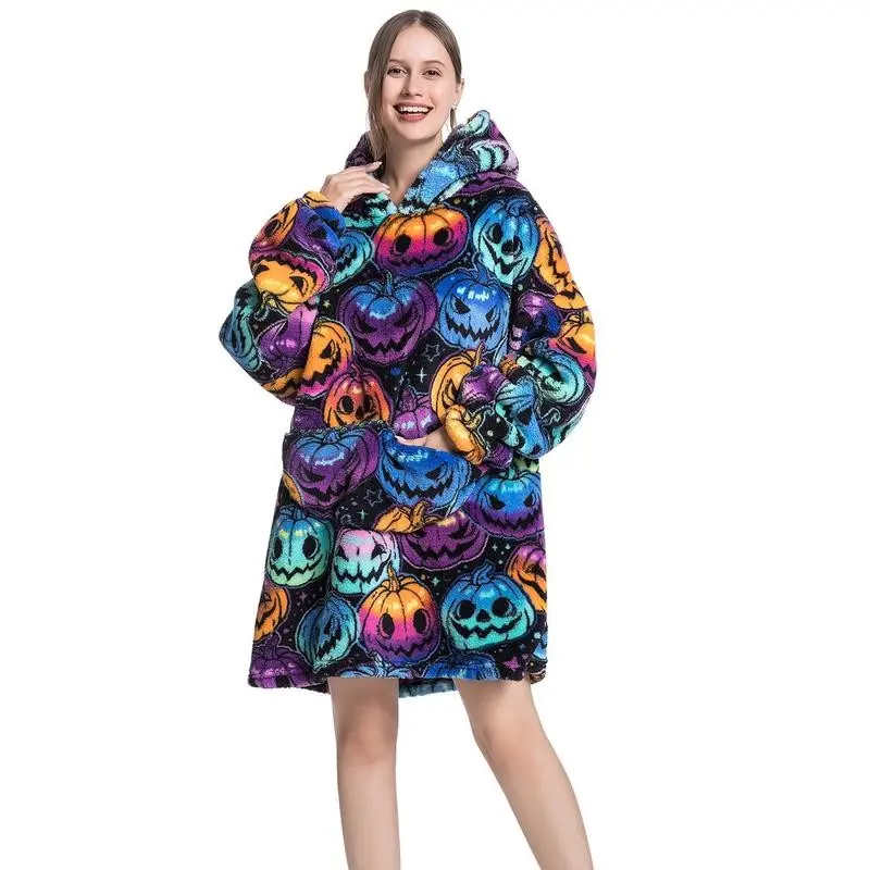 Oversized blanket hoodie, soft and wearable giant sports shirt with sleeve pockets, casual neutral winter clothing, Halloween, women's clothing