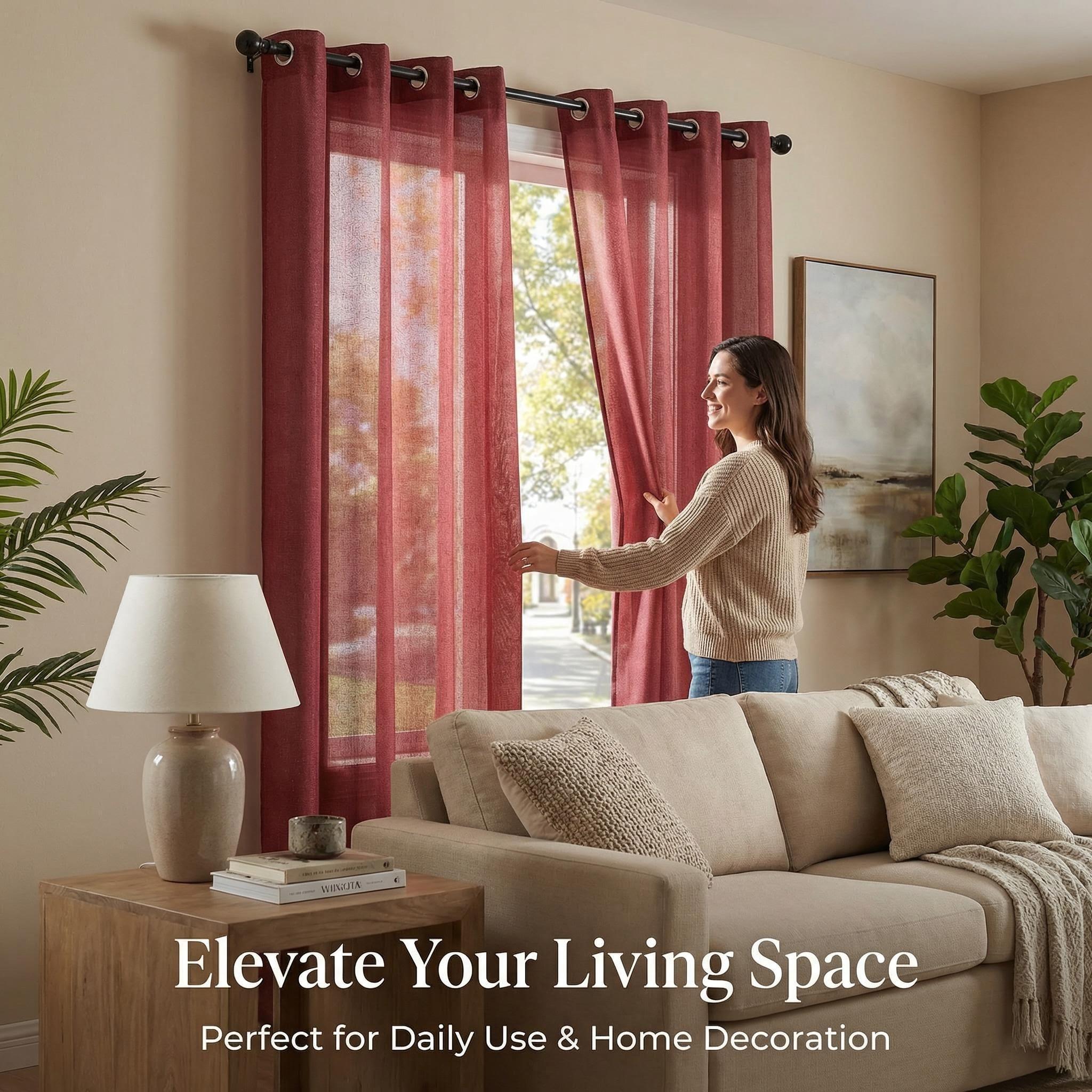 Cozy Curtain 2 Panels 52x84inch Semi-Transparent Curtains. The fabric is made of cationic two-color yarns, interwoven with silver threads. The design features looping patterns. Installation is simple, and they are stylish and high-end. L18