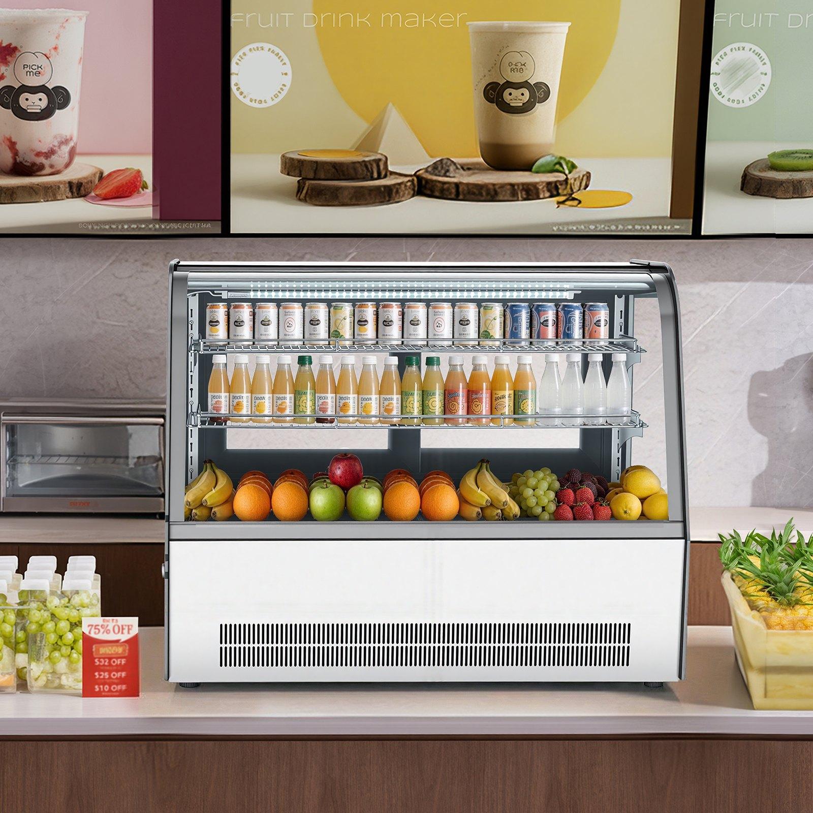 VEVOR Refrigerated Display Case, 5 Cu.Ft./145L Countertop Pastry Display Case, 2-Tier Commercial Cake Refrigerator with LED Lighting, TURBO Cooling, Frost-Free Air-Cooling, for Bakery, Dessert Shop VEVOR Refrigerated Display Case, 5 Cu.Ft./145L Countertop Pastry Display Case, 2-Tier Commercial Cake Refrigerator with LED Lighting, TURBO Cooling, Frost-Free Air-Cooling, for Bakery, Dessert Shop