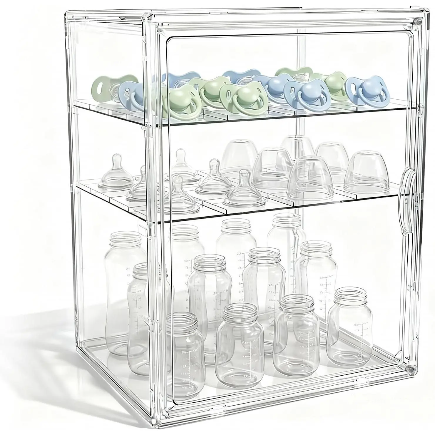 X-LARGE Baby Bottle Organizer, Upgraded Bottle Storage Organizer Baby for Countertop Cabinet, Removable Baby Organizer with Magnetic Door, Bottle Station Organizer for Nipples, Pump Parts, THICKENED