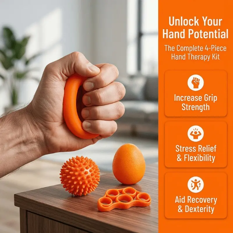 Four-Piece Hand Rehabilitation Kit, Hand Grip Strengthener, Enhance Grip Strength, Improve Finger Flexibility, Reduce Inflammation, Alleviate Stress and Stiffness