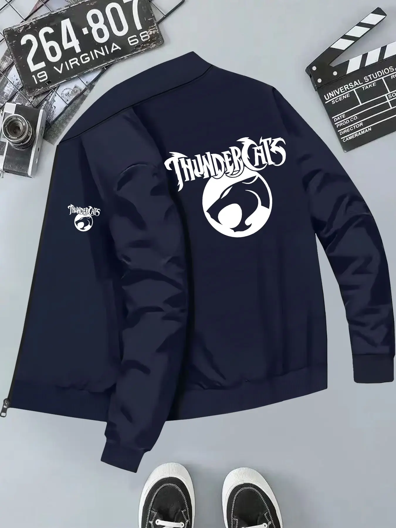 Thunder Cat Pattern Print Men's Casual Fashion Jacket, Long Sleeve Loose-Fit Outerwear, Geometric Design, All Seasons Wear, H-Type Silhouette