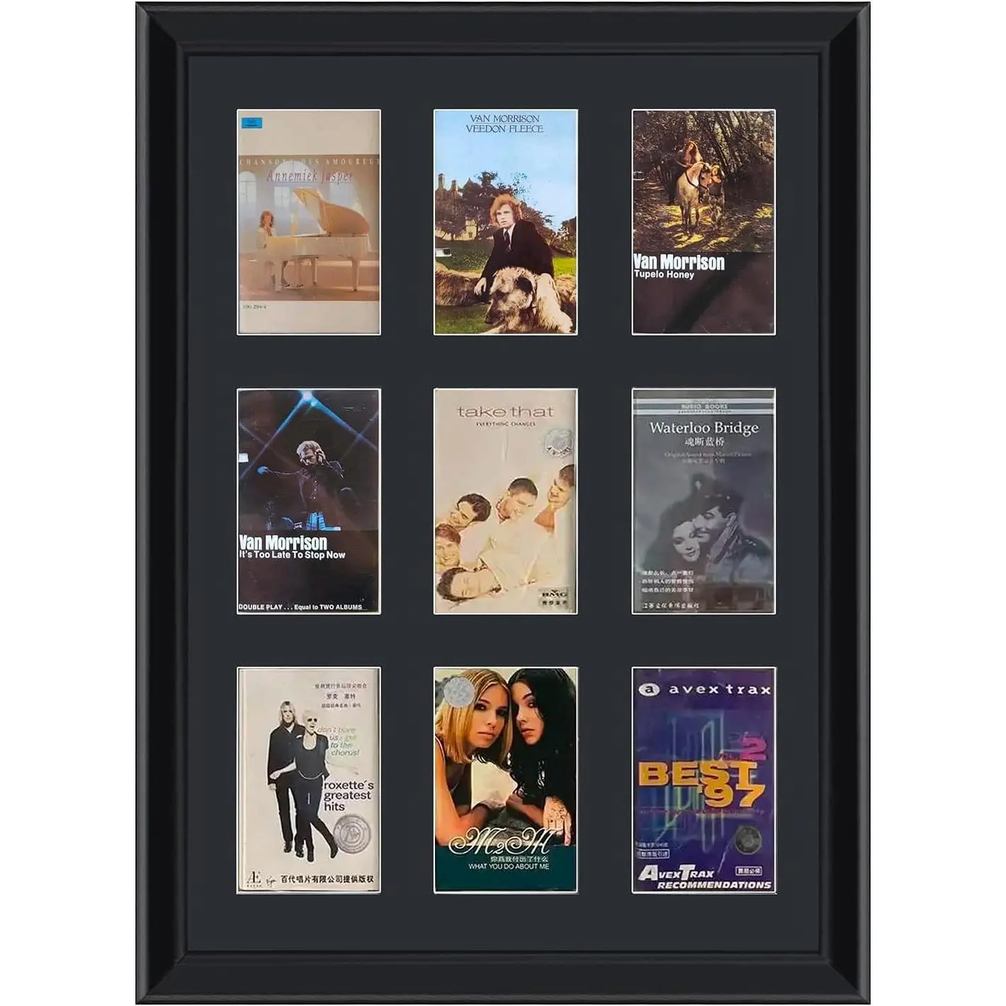 Cassette Tape Case,Cassette Tape Display Frame,Cassette Tape and Case Display,9 Tape Display Frame,Music Picture Frame,Home Decor Cassette Tape Storage,Solid Wood Frame with Glass Panel.