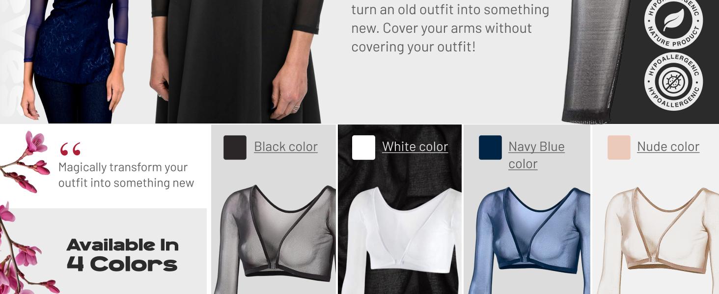 Women’s 3/4 Length Slip-On Mesh Sleeves – Sheer Reversible Arm Cover Up, Cooling Shrug Bolero for Dresses