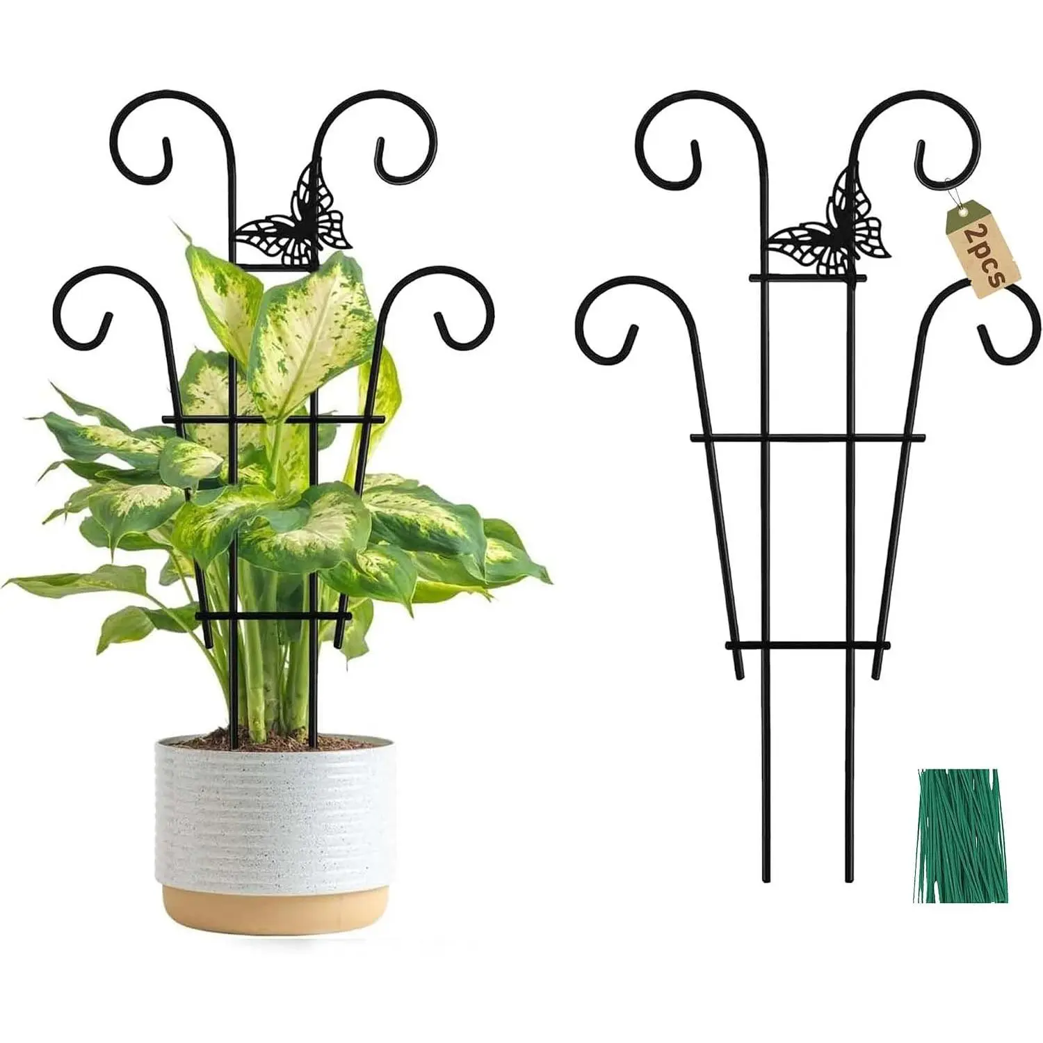 Indoor  Trellis for Potted  with Buttrtflies, 14.5in 2p | Metal House  Trellis for Climbing , Climber  Support for Hoya Pothos Ivy