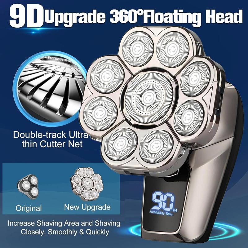 6-in-1 Electric Head Shaver, Waterproof Wet/Dry Grooming Shaver & Accessories, Cordless Rechargeable Bald Head Razor for Home & Travel, Multifunctional Epilator