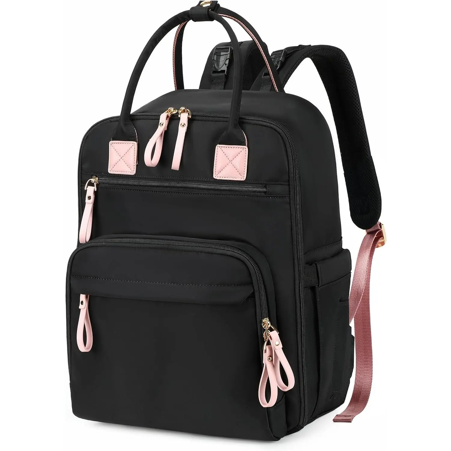 Large 18-Pocket Diaper Bag Backpack, Baby Essentials, Black – Stroller Clips, Luggage Sleeve, 35L Travel Capacity for 2 Kids, Water-Resistant, Easy to Clean, Durable(Gift)