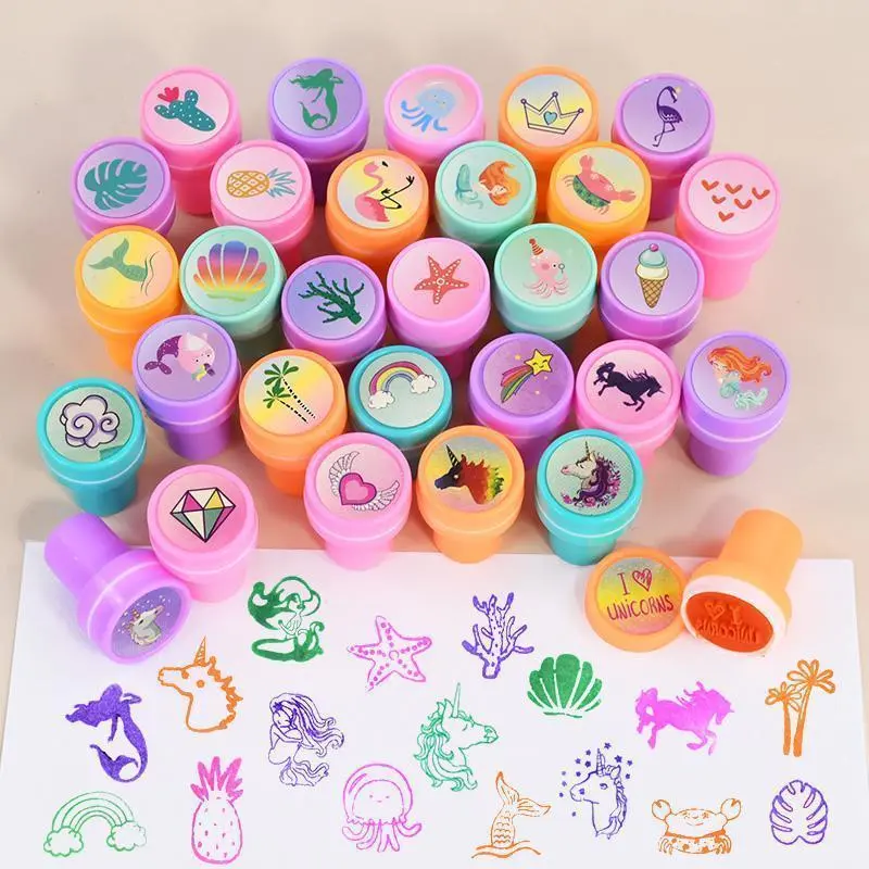 10Pcs Character-Based Self-Ink Stamps - Unicorn & Mermaid Patterns, No Battery Needed Creative Scrapbooking Supplies for Kids' Birthday Creative Activity Favors & DIY Decorations