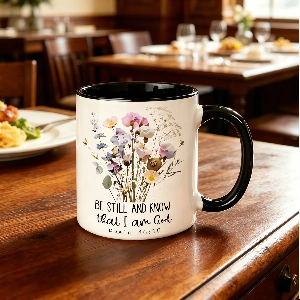 1pc 11oz Inspirational Coffee Mug with Be Still and Know Bible Verse (Psalm 46 10), Floral Design, Reusable Scripture Cup for Hot Cold Drinks, Machine Washable - Perfect Valentine's Day Gift Fo