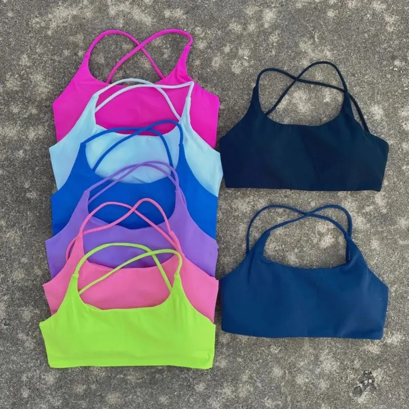 Women's Solid Color Strappy Hollow Back Push Up Sports Bra - Soft, Backless, with Chest Pad, Ideal for Yoga & Fitness Training, Women's Gym Wear, Sports Bra For Women