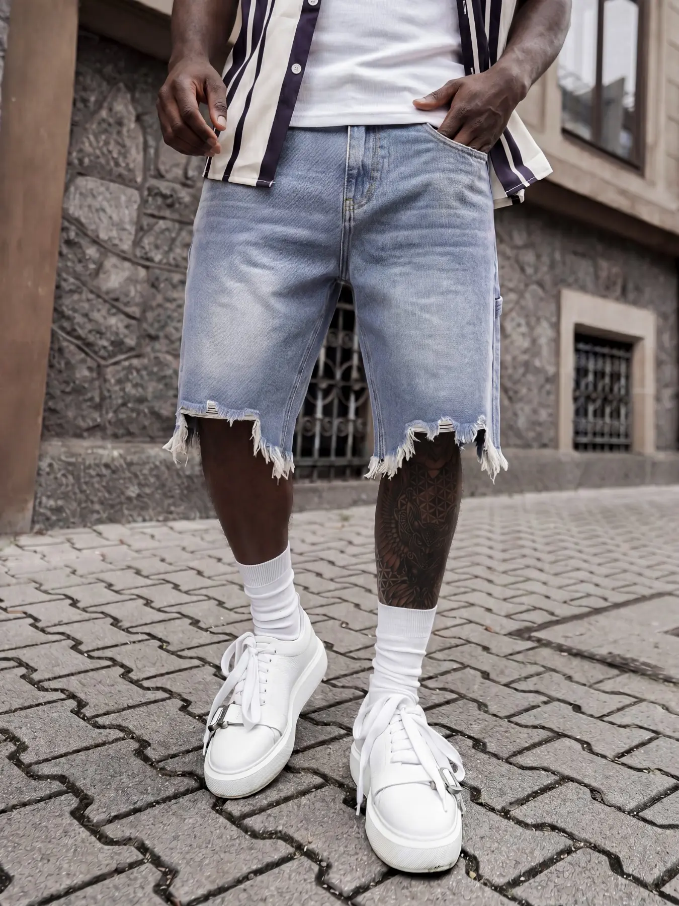 Men's Blue Wash Denim Shorts, Summer Fashion Shorts, Vintage Y2K Casual Summer Bottoms for Street Style Outfits | Runs Small, Size Down for a Slim Tailored Fit