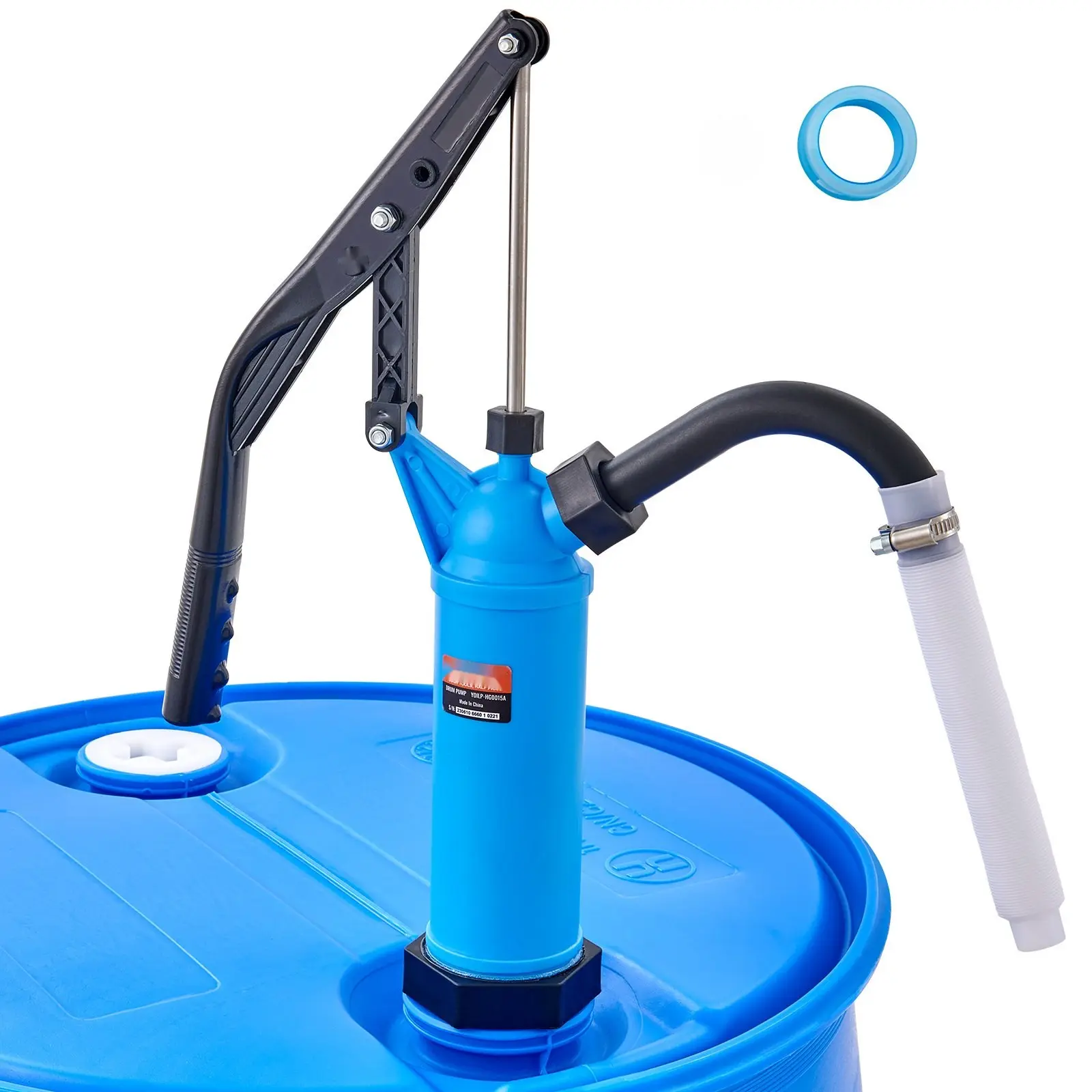 Drum Transfer Pump, 9.5 Oz Per Stroke, Lever Action Barrel Pump, Fits 5-55 Gallon Drums With 3-Section Suction Tube Assembly And Hose, Hand Operated, Designed To Transfer Water, Alcohol, And Corrosive Liquids Safely