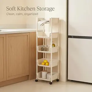 （a）Smooth Lightweight Minimalist Rolling Storage Cart with Wheels, Multi-Layer Adjustable Freestanding Household Racks, Space-Saving Plastic Organizer, Portable Easy-Install Unit for Kitchen,Bathroom - Memorial Day Deals hat