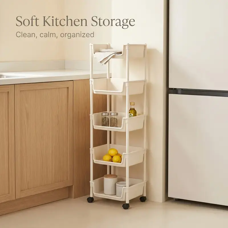 （a）Smooth Lightweight Minimalist Rolling Storage Cart with Wheels, Multi-Layer Adjustable Freestanding Household Racks, Space-Saving Plastic Organizer, Portable Easy-Install Unit for Kitchen,Bathroom - Memorial Day Deals hat