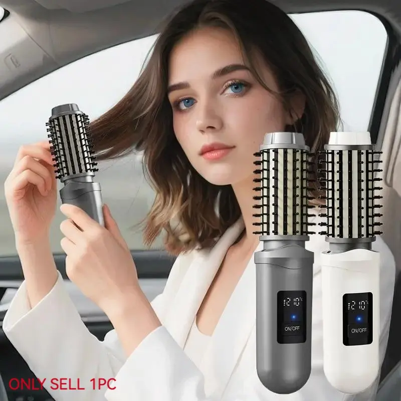 Portable wireless curling iron, straightening brush, curling wand, rechargeable multifunctional straightener, damage-free, with 3 temperature settings, automatic styling, suitable for short and long hair, a hair tool suitable for home and travel use