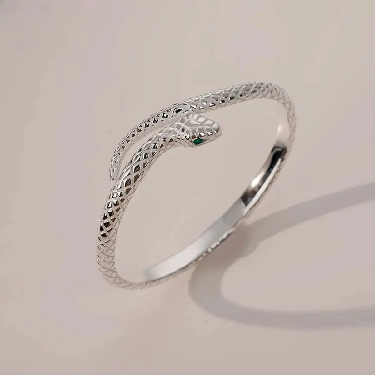 Snake Bracelet 925 Sterling Silver Adjustable Green Zirconia Eyes Hypoallergenic Punk Jewelry Gift for Women