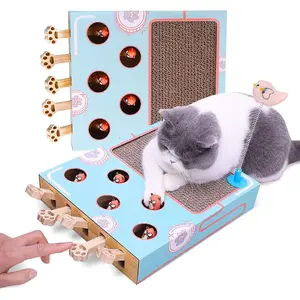Cat Scratcher Toy - 3-in-1 Cardboard Cat Scratching Board & Interactive Puzzle Toy Box for Indoor Cats, Nail File Scratch Pad with Pop-up Mice, Cat Enrichment Toy for Kitten