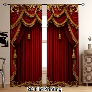 Two-Piece High-Definition Digital Print Curtains, French Style, Living Room & Bedroom Decor, Home Decorative Curtain, 100% Polyester Semi-Transparent Rod Pocket Curtains, Window Curtain