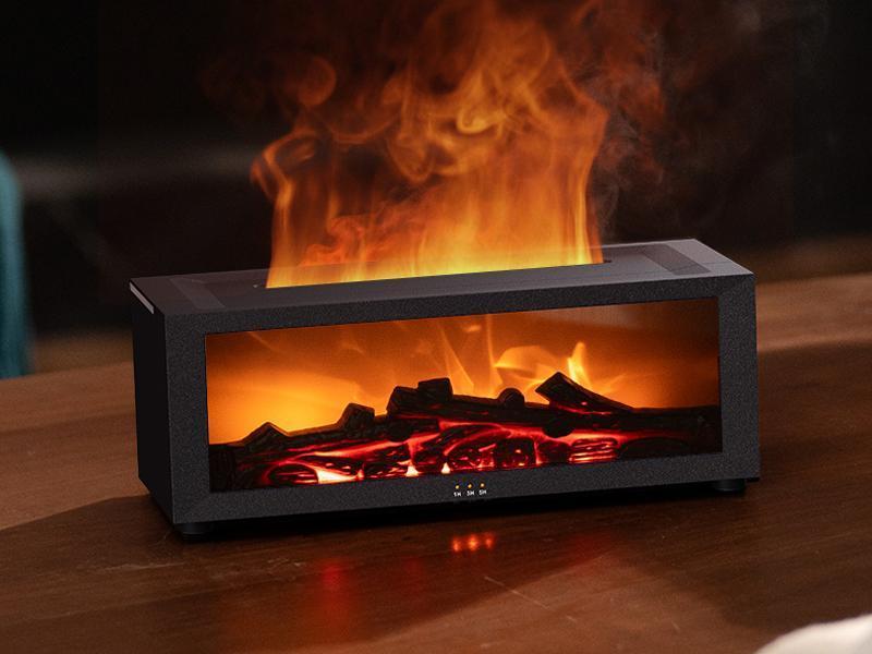 Eseential Oil Diffuser, Fireplace Flame Oil Diffuser - Aromatherapy Aroma Humidifier, Upgrade 7 Flame Colors Noiseless 150ml Remote Control - Perfect for Bedroom Home Office (Fireplace Black)