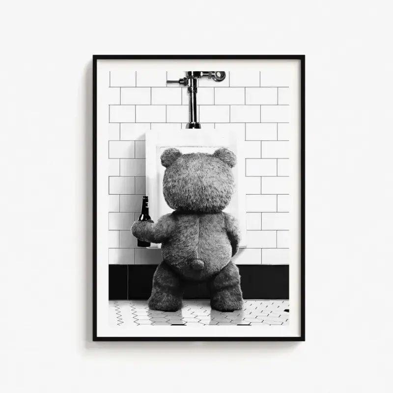 Ted Movie Theme Unframed Black and White Poster - High-DPI Waterproof Lightweight Hangable Multi-Size Print, Home Decor Supplies, Classroom Dining Room Wall Art, Gift for Hypebeast Manga Enthusiasts