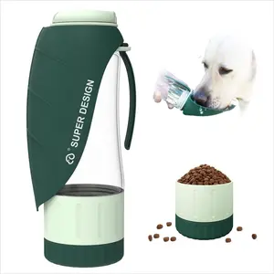 Green Dog Water Bottle Portable with Food Container, Dog Travel Water Bottle Easy-to-Use, Leak-Proof Pet Water Bottle Ideal for Travel,Hiking and Dog Walking Accessories