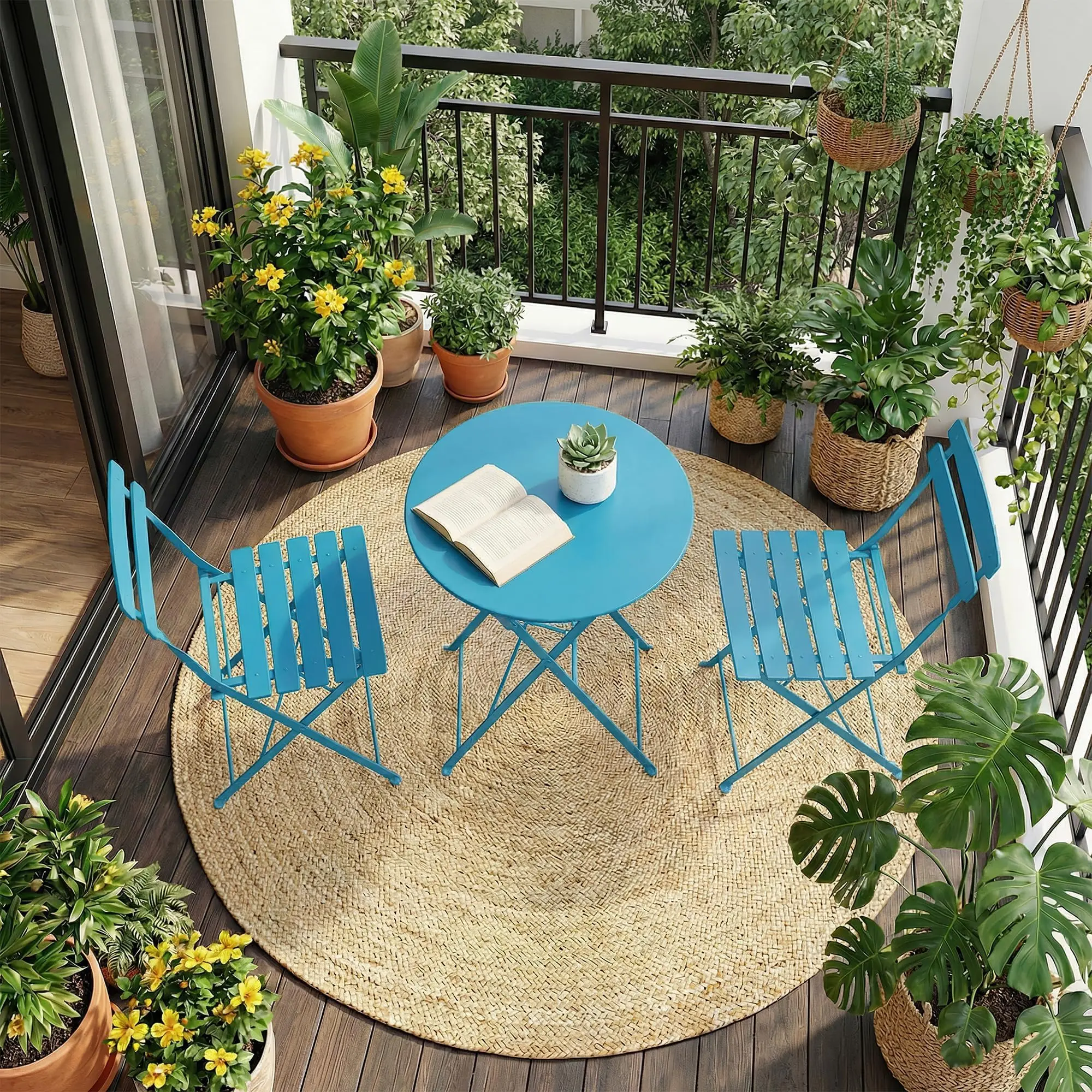 3-Piece Folding Bistro Set with Steel Table and Two Foldable Chairs, Perfect for Patio and Garden Outdoor Use, Easy to Store and Requires No Assembly