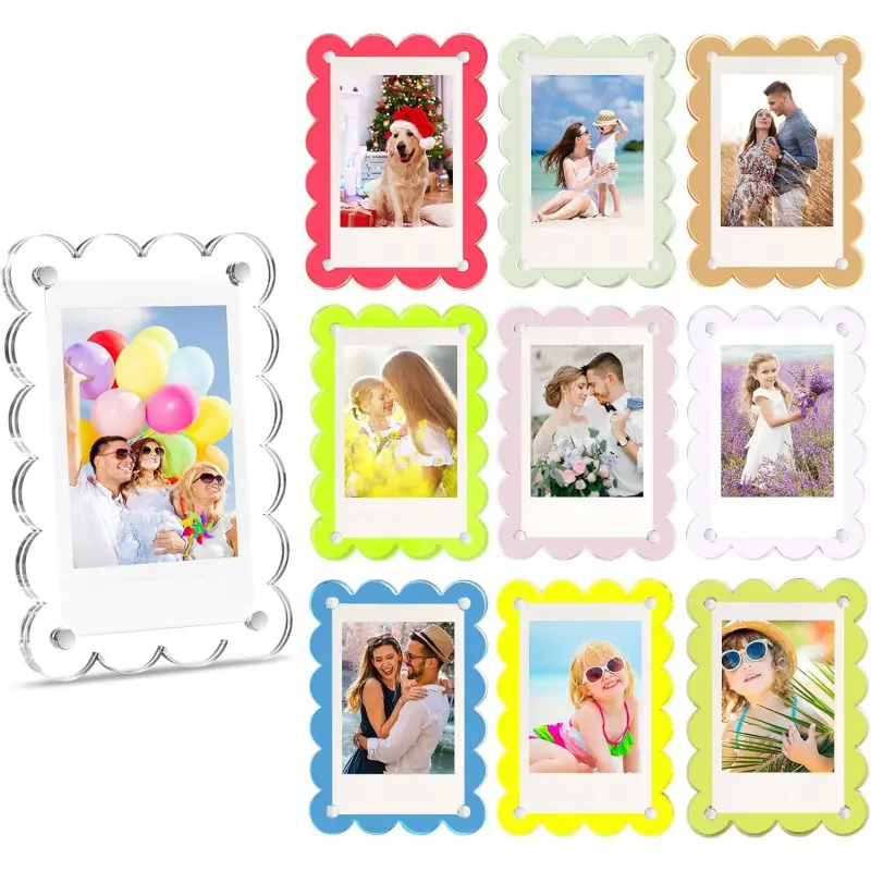 10 Pack Acrylic Fridge Magnetic Frame for Polaroid, 2.36x3.54 In Mini Picture Frames Colorful for Fujifilm Instax Mini, 2 Sided Photo Refrigerator Magnet Picture Display Clear Frame Petal