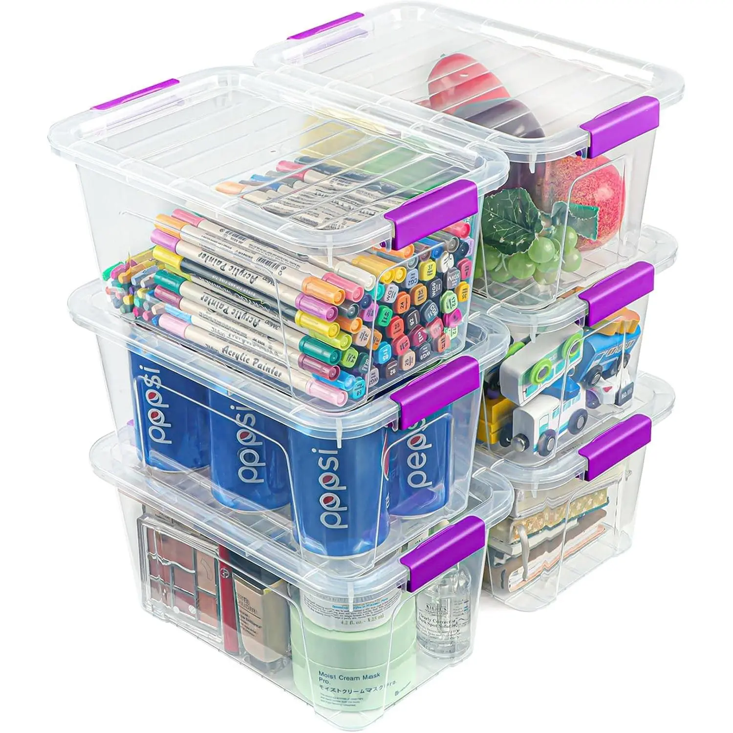 Clear Storage Bins with Lids 6 Pack, 7 Qt Stackable Storage Containers with Buckle Lock, Durable Plastic Containers & Storage Box Organizer for Pantry, Bathroom, Closet & Office Use