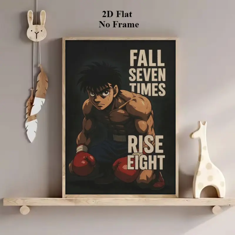 Hajime no Ippo Boxing Anime Canvas Wall Art| "Fall Seven Times, Rise Eight" Motivational Poster| Modern Minimalist Decor for Bedroom, Gym, Teen Room & Office| Japanese Sports Manga Style| Perfect Gift for Anime Fans & Fighters| 2D Flat, No Frame