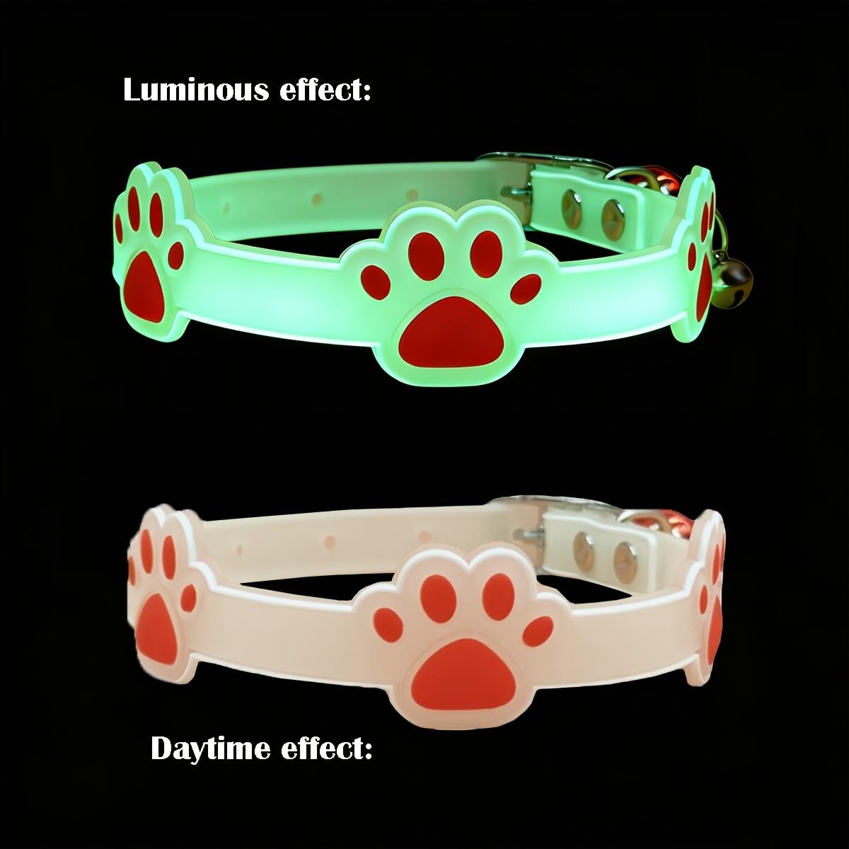 1pc Glowing Collar for Dogs & Cats with Bell - Luminous Night Safety Collar, Adjustable Anti-Loss Safety Device, Paw Print Suitable for Small Pets, Bell Alert System for Nighttime Walks, Random Color Collar for Dog and Cat Leash Gear