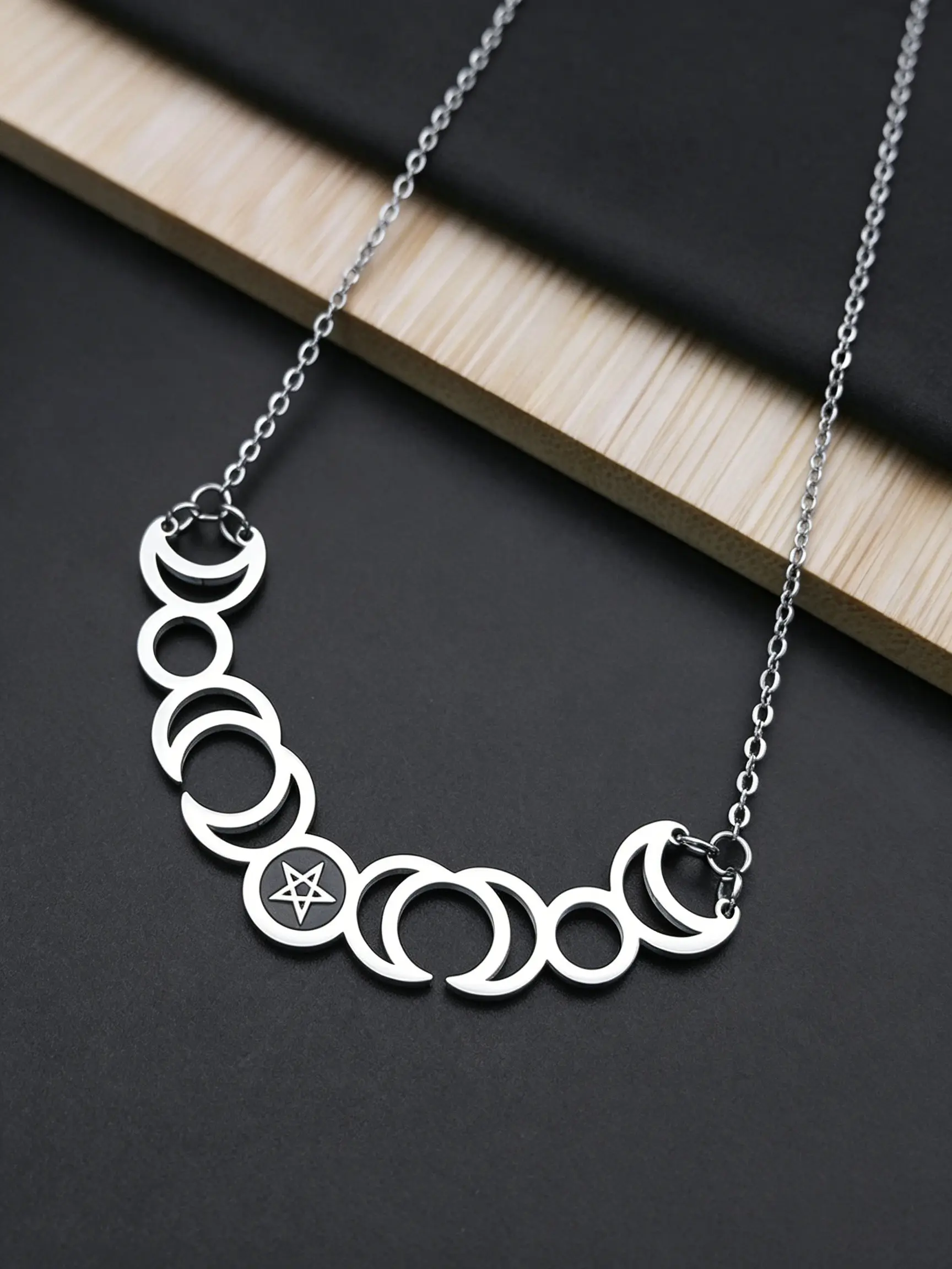 Triple Moon Goddess Sun Pentagram Stainless Steel Hecate Necklaces Witch Luna Necklace Jewelry esotericos y brujeria Chain Necklace
