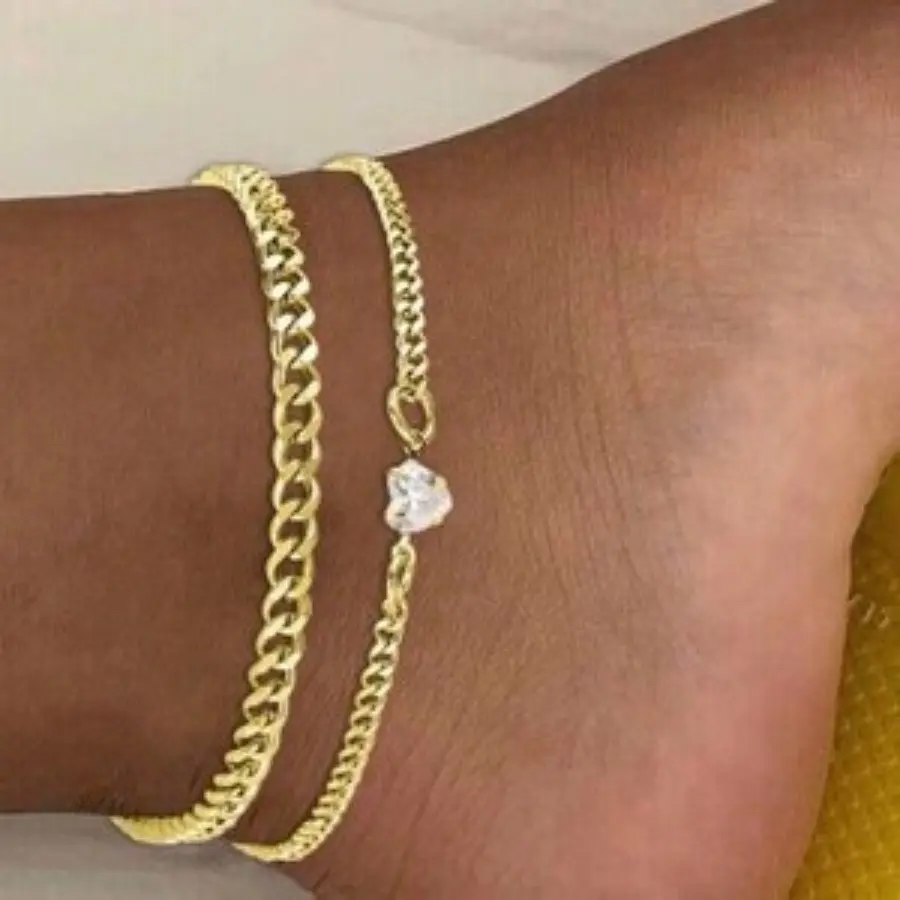 Beach Foot Ornament Gold Chain Love Back Chain Pendant Foot Chain Set Combination