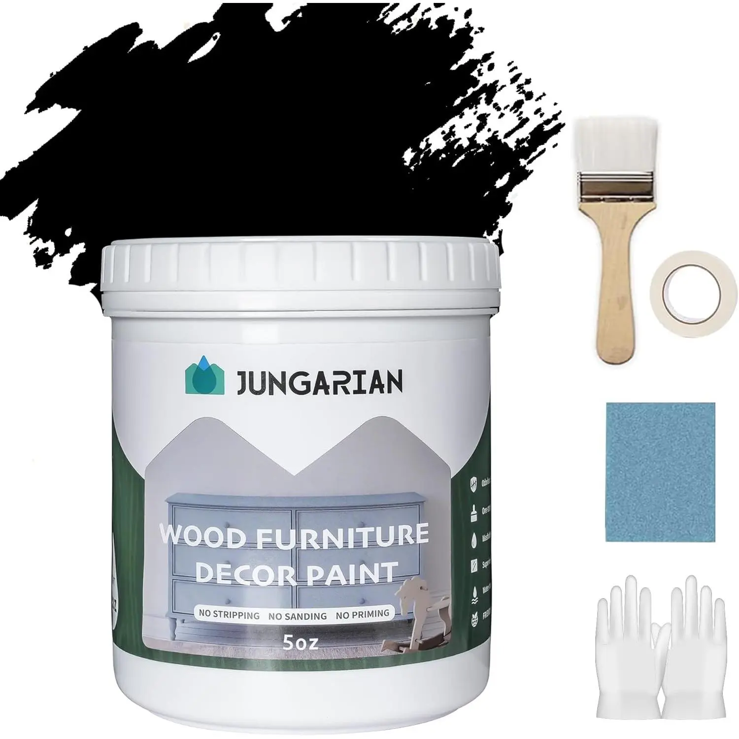 5oz Water-based Low Odor Wood Paint Kit with Tools - No Sanding, No Priming, Matte Finish - For Cabinets/Doors, Furniture - Indoor Outdoor Use