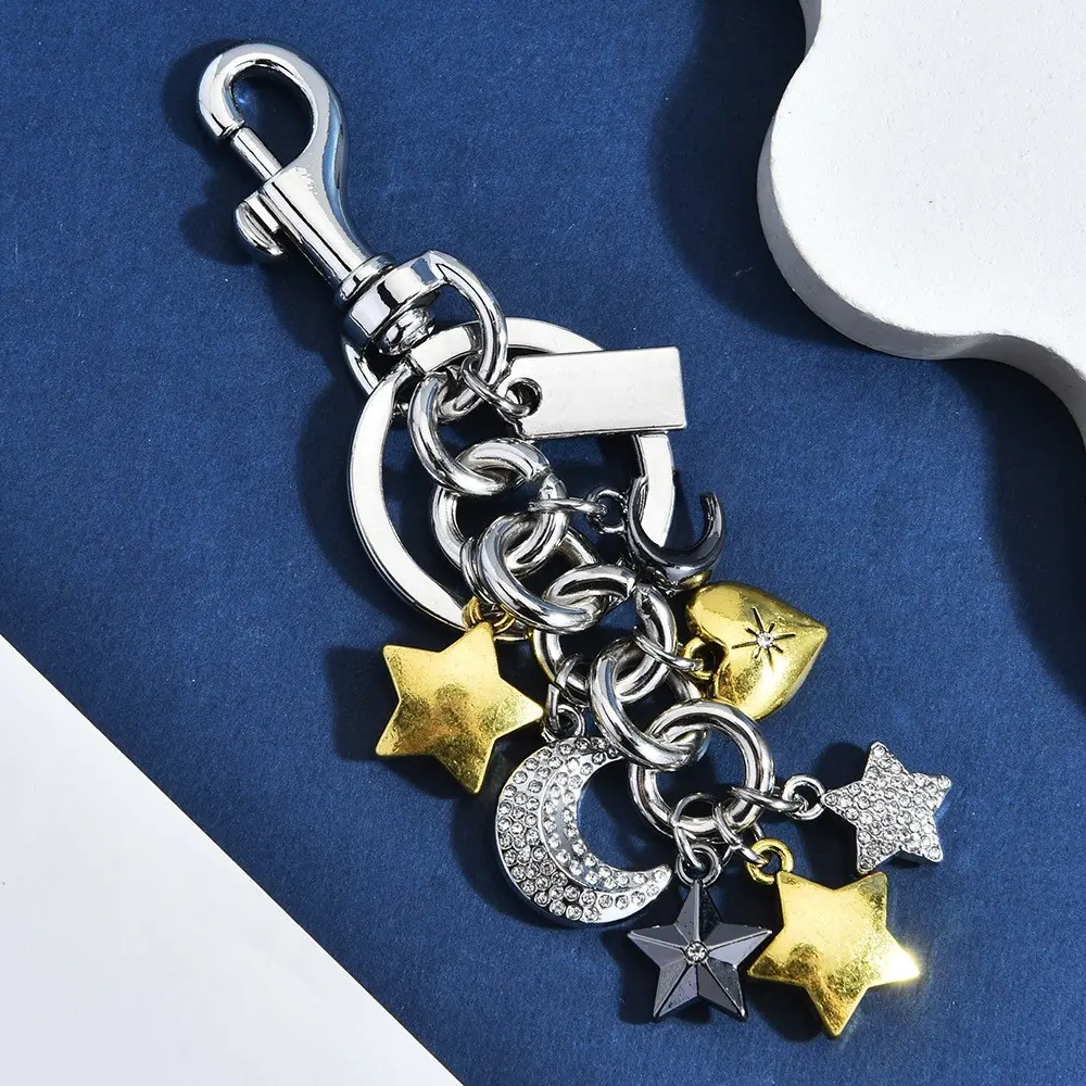 Cute Bag Accessory, Star Moon Heart Overlay Dual Color Rhinestone Keychain Charms, Metal Buckle Fashion Bag Charm, Trendy Accessories for Style Lovers