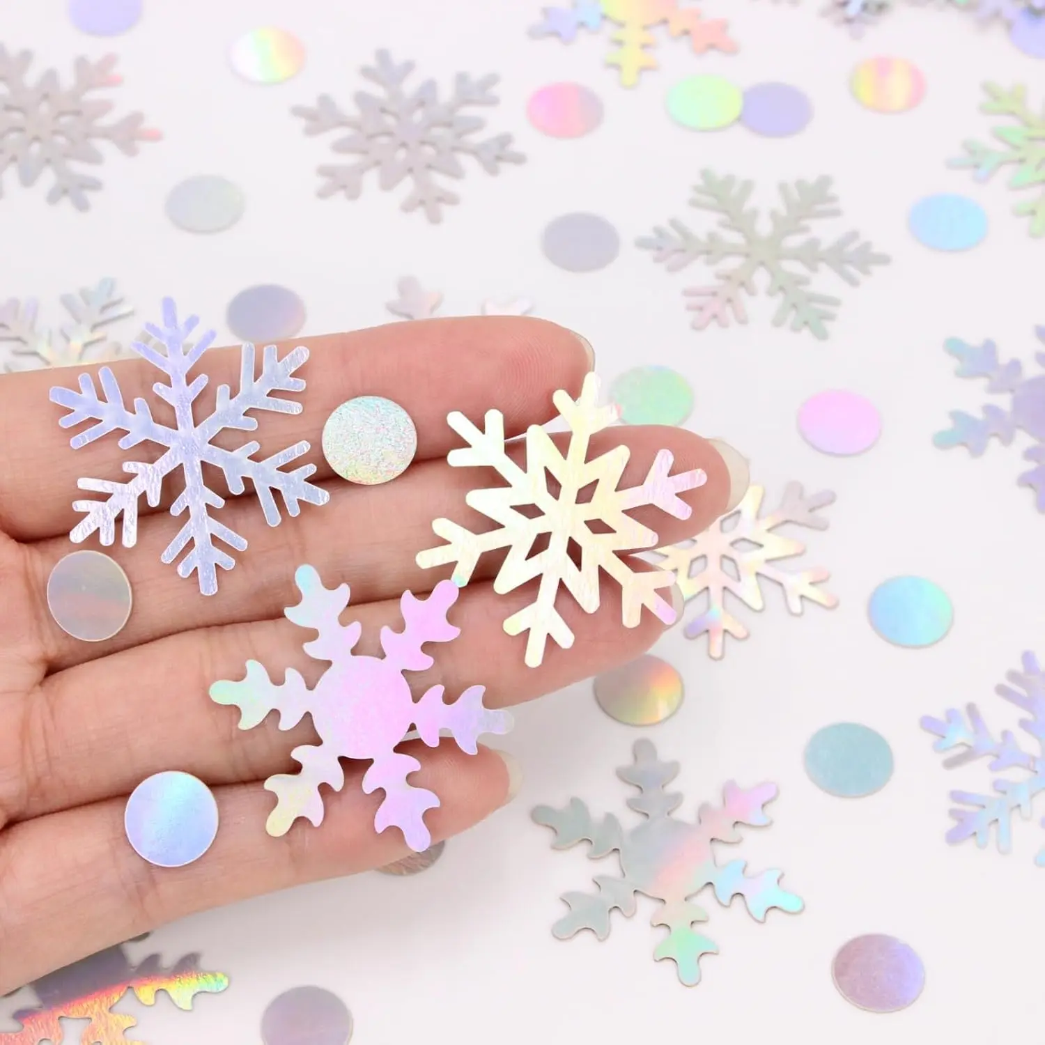 Iridescent Glitter Paper Snowflake Confetti (290 Count) - Festive Home Party Supplies, Christmas Table Decorations, Winter Wonderland Accents