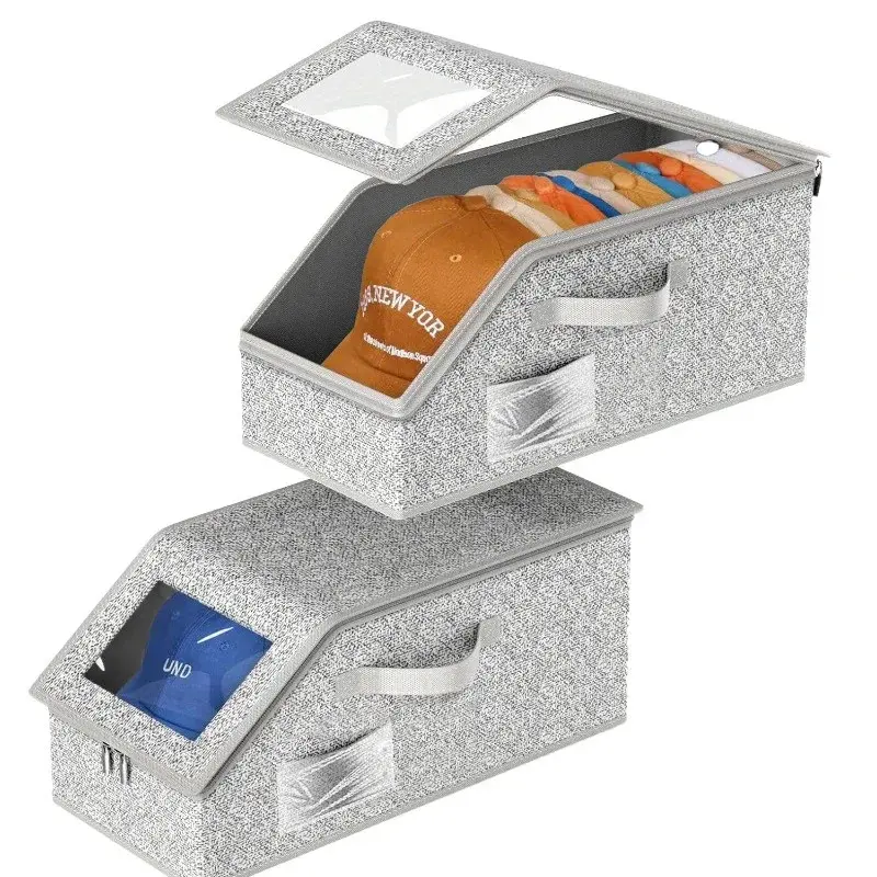 Hat Storage Box Foldable Zipper Baseball Cap Storage Box Wardrobe Storage Boxes Storage Non-woven Dustproof Storage Box