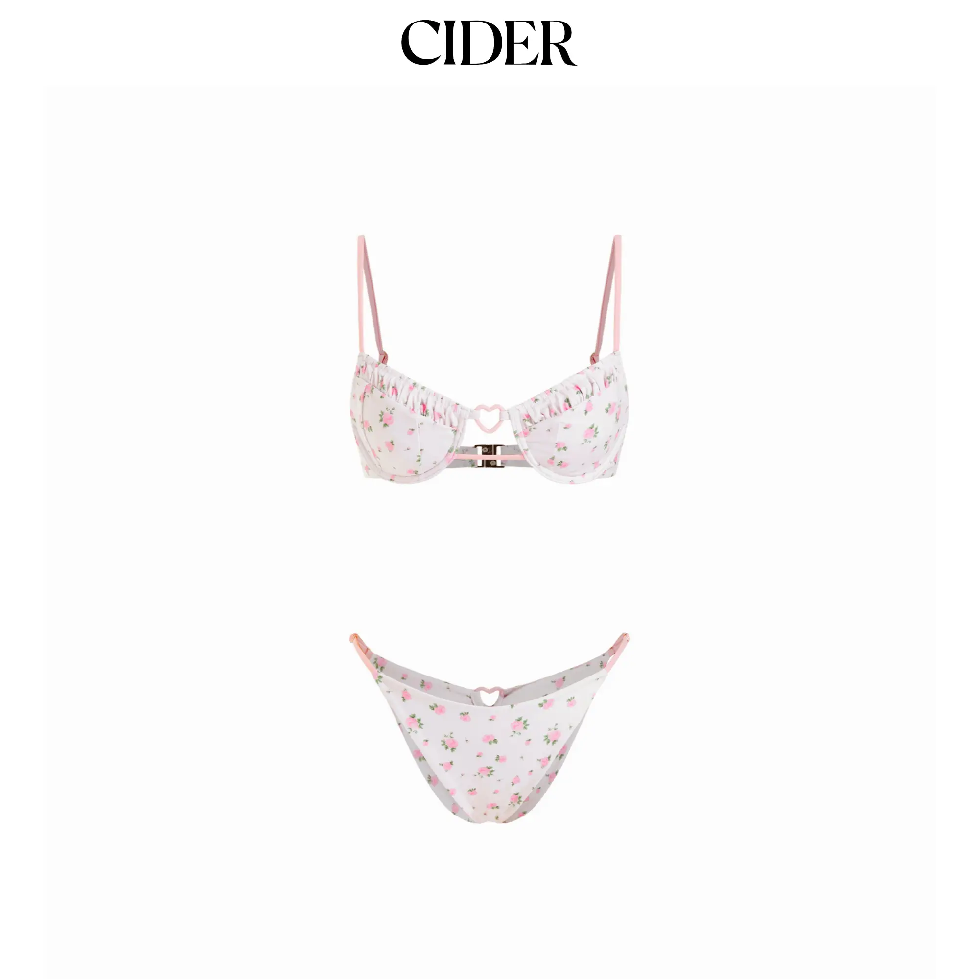 Cider Floral Sweetheart Underwire Bikini Set With Heart Ring Detail