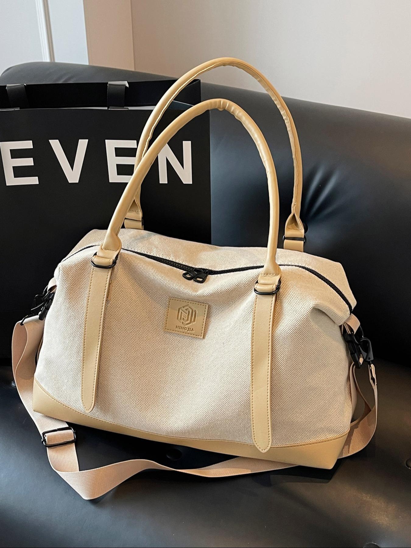 Patched Decor Colorblock Travel Bag, Large Capacity Zipper Travel Bag, Fashionable Multifunctional Casual Outdoor Sports Bag for Women & Men