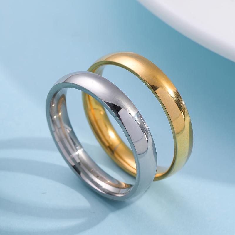 Golden and Silvery Two-tone Stainless Steel Ring, Simple Smooth Plain Band, Exclusive Couple's Matching Rings
