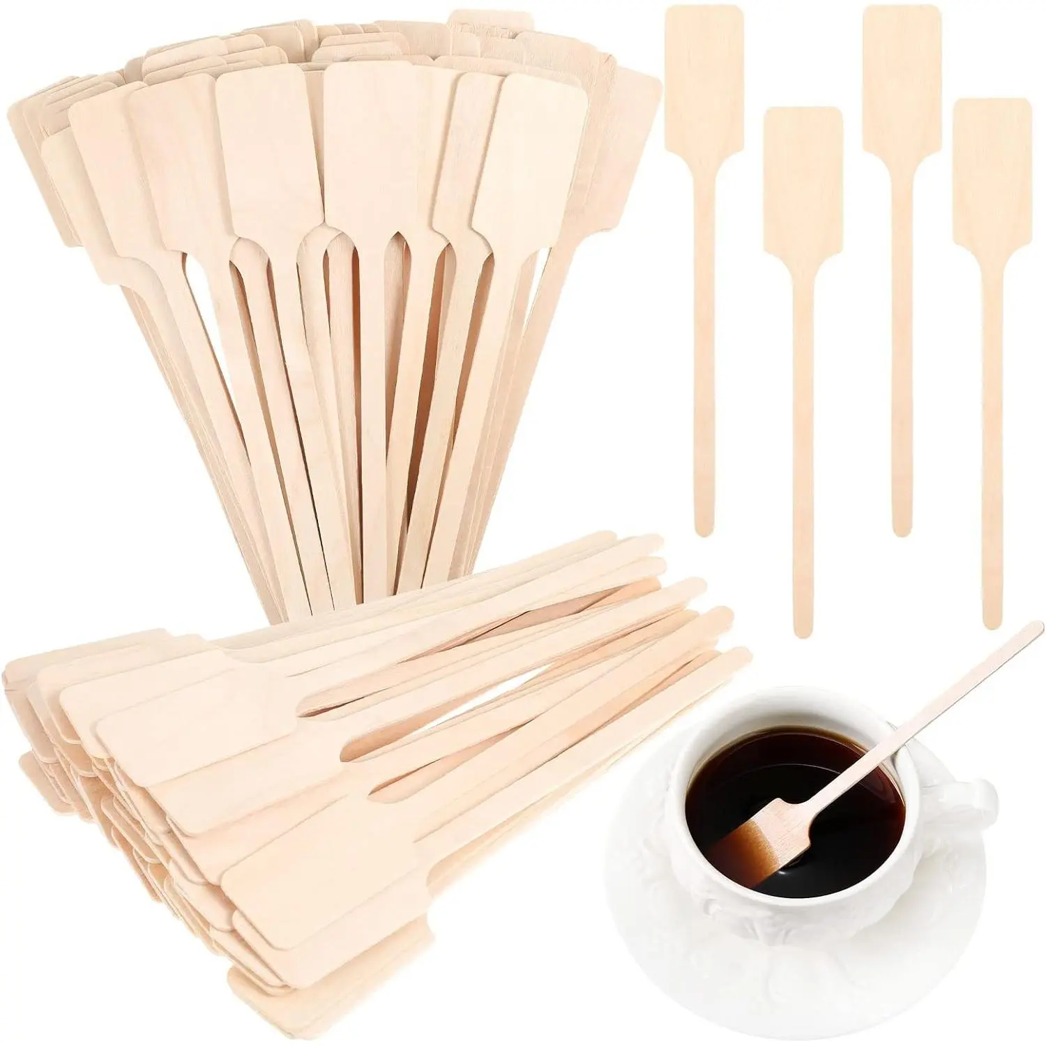 Bokon 300pcs 6.3 Inch Coffee Stir Sticks Wooden Kayak Paddle Shaped Coffee Stirrers Wood Wooden Stirrer Hot Cocoa Stir Sticks for Tea, Honey, Hot and Cold Drinks