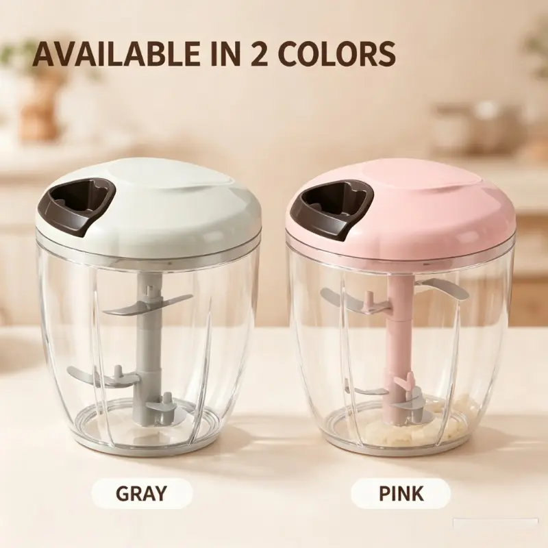 900ML Manual Food Chopper, Hand Pull Food Processor with Stainless Steel Blades, Multifunctional Garlic Onion Vegetable Meat Mincer, BPA‑Free Manual Blender for Kitchen, Easy to Clean, 2 Colors Available