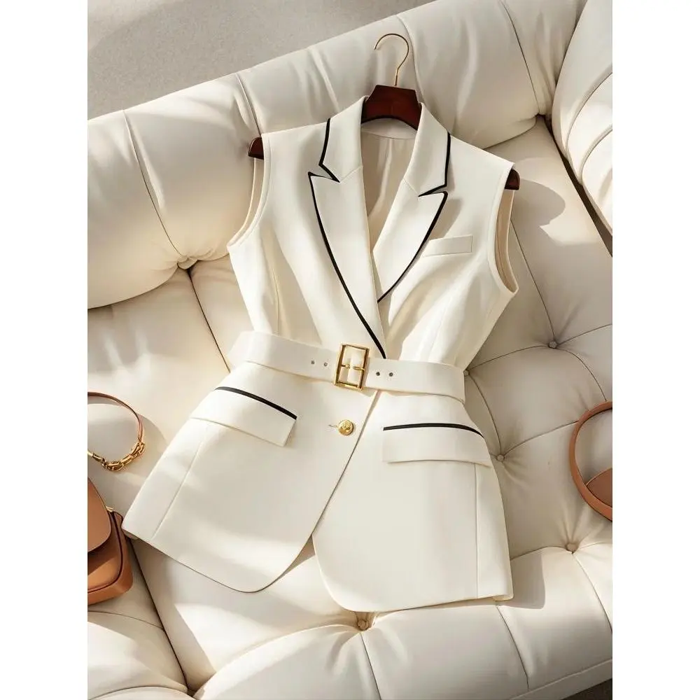 Korean Fashion White Suit Vest Women Clothing Autumn New High Waist Elegant Slimming Sleeveless Coat Women Tops Korean Fashion