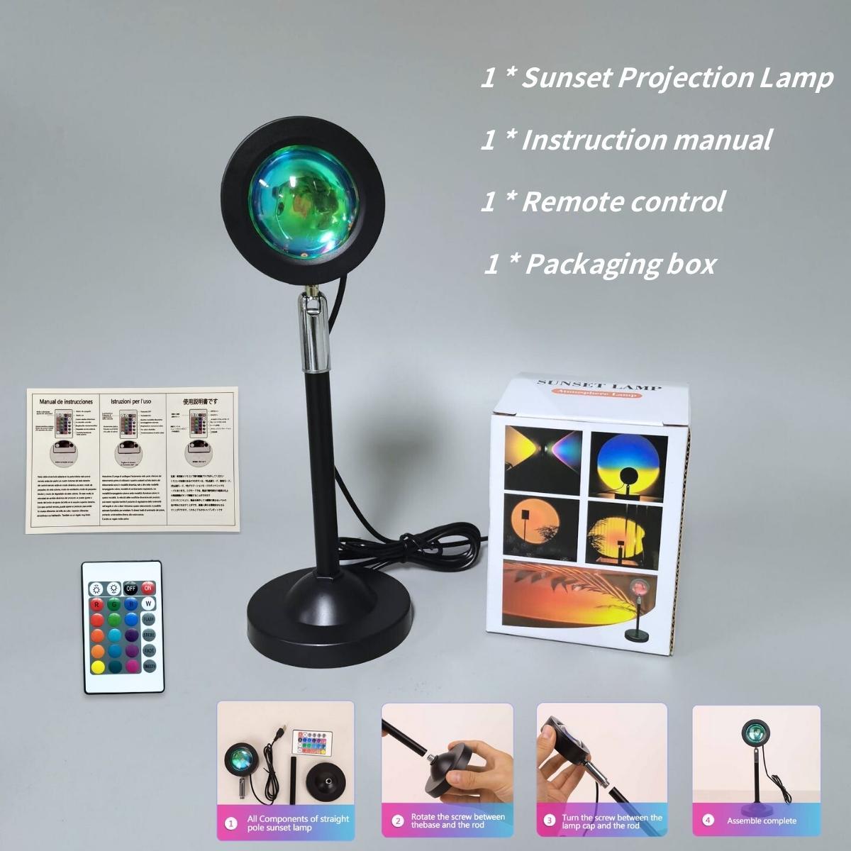 Sunset Projector Night Light, RGB Color Changing LED Night Light with Remote Control, USB Powered Decorative Sunset Ambient Lamp for Bedroom, Adjustable Atmosphere Light