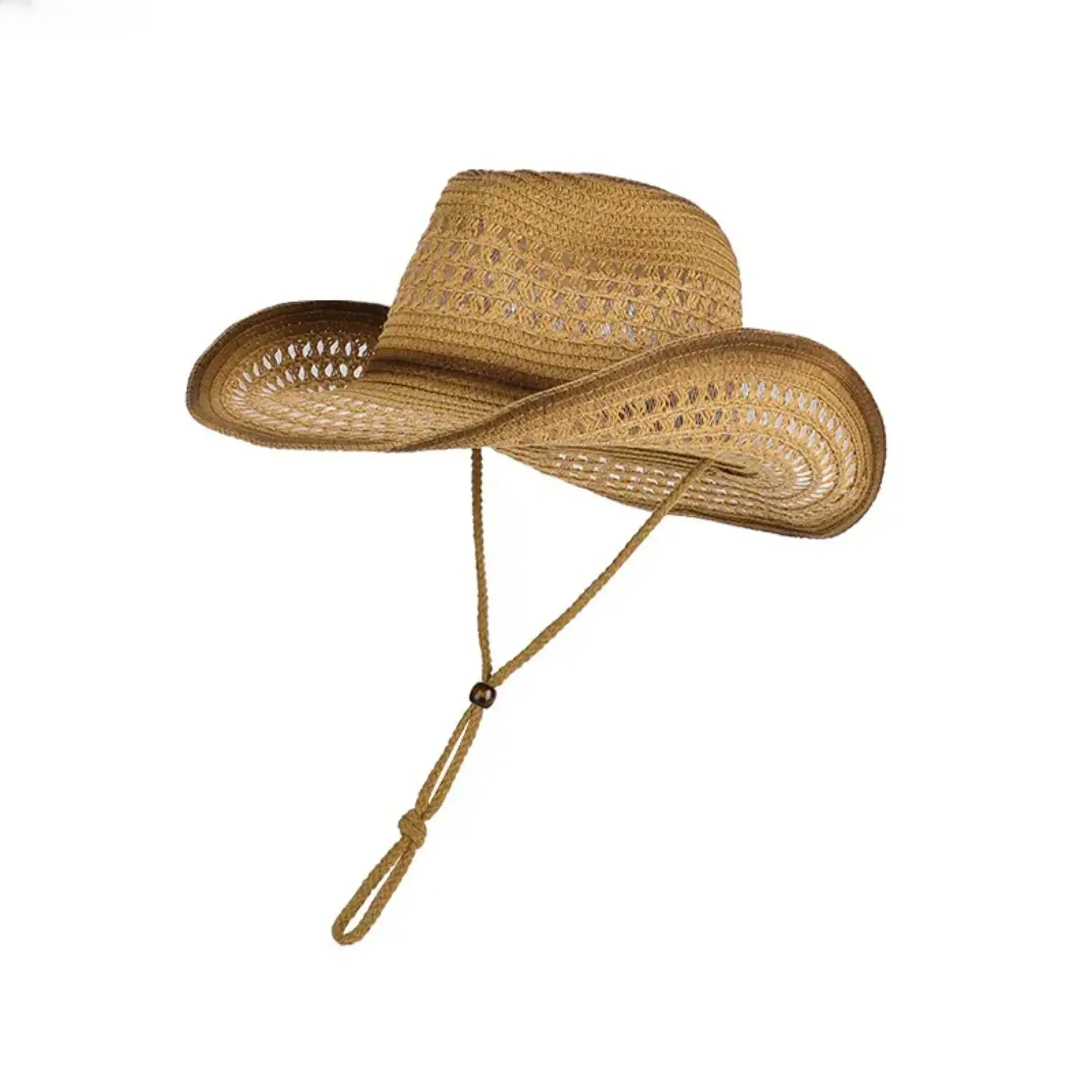Cowgirl Straw Hat, Women Wide Brim Natural Straw Accessory – Vintage Ethnic Boho Western Style, Breathable UV Sun Protection, Ideal for Music Festivals, Rodeo Outdoor Daily Wear