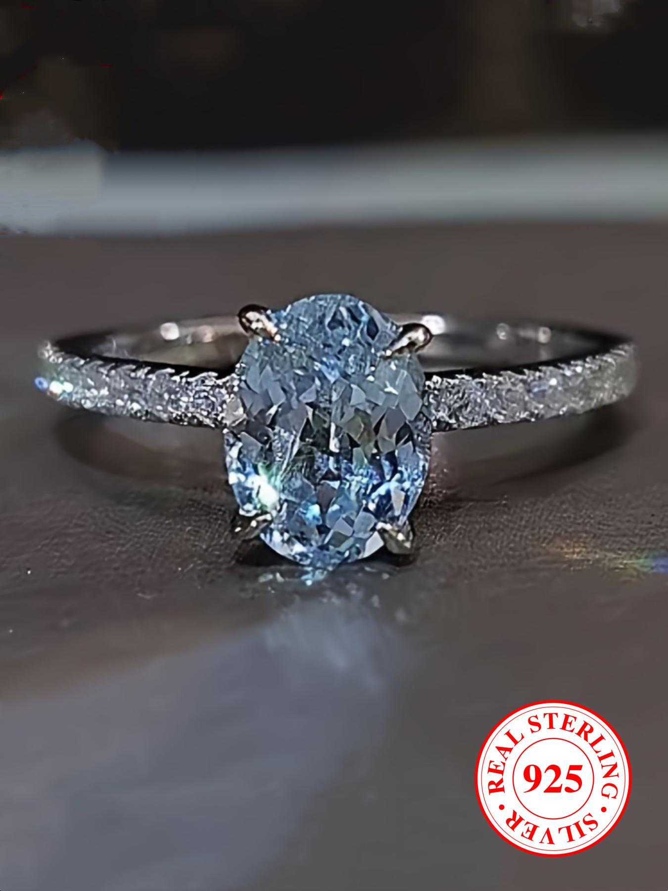 S925 Sterling Silver Elegant Artificial Zircon Emerald Cut Solitaire Ring, Vintage Engagement Ring, Fashion Accessories for Women & Girls, Trendy All-match & Exquisite Jewelry for Birthday Gift