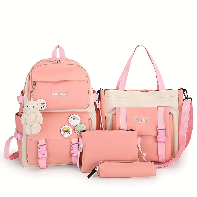 4pcs/set Simple leisure cute backpack large capacity schoolbag travel bag canvas shoulder bag mochilas