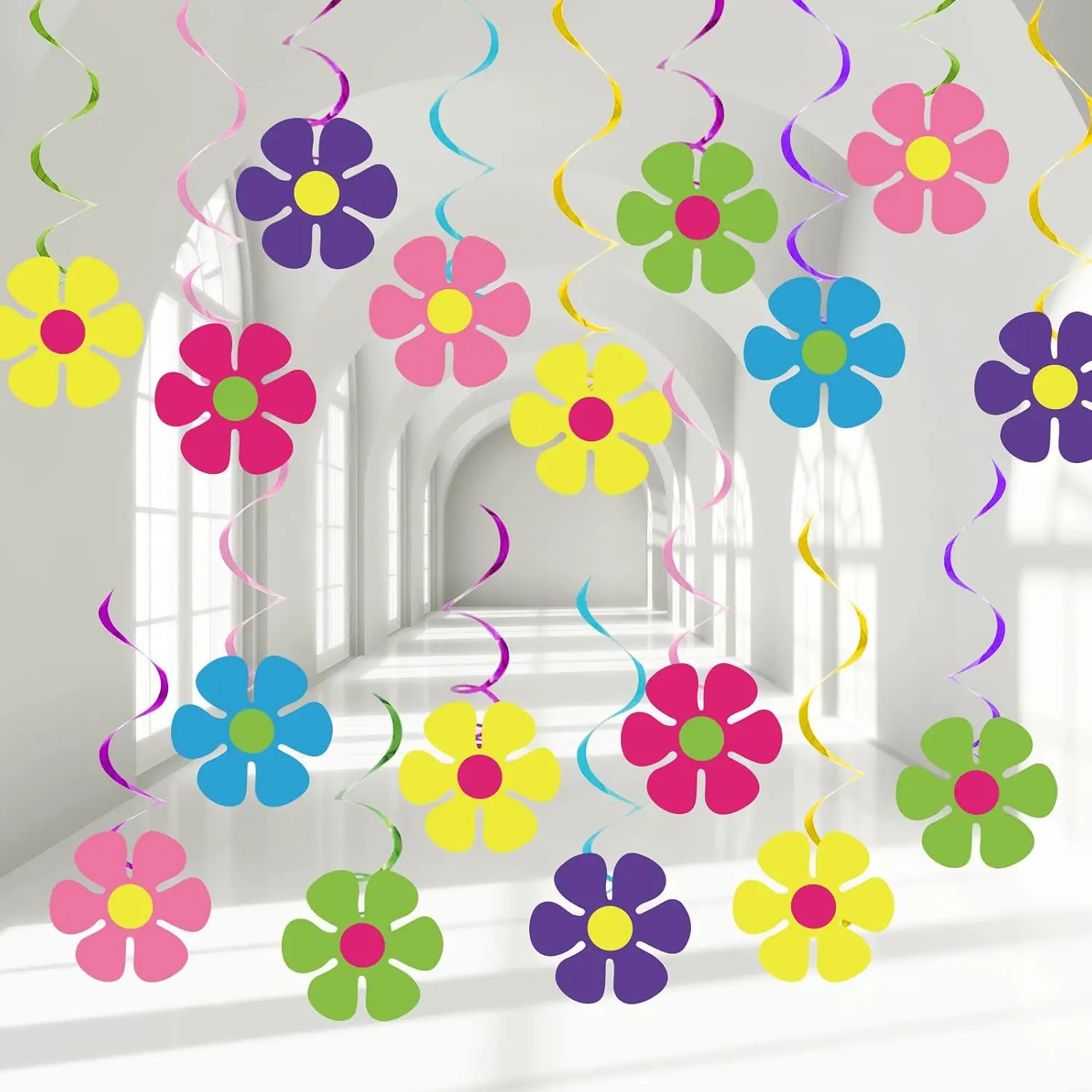 60s Hippie Party Foil Swirl Decorations Retro Flower Ceiling  Swirls Banners Decor 70s Hippie Flower Cutouts Party Supplies for Groovy Retro Theme Birthday  Shower Parties Favor