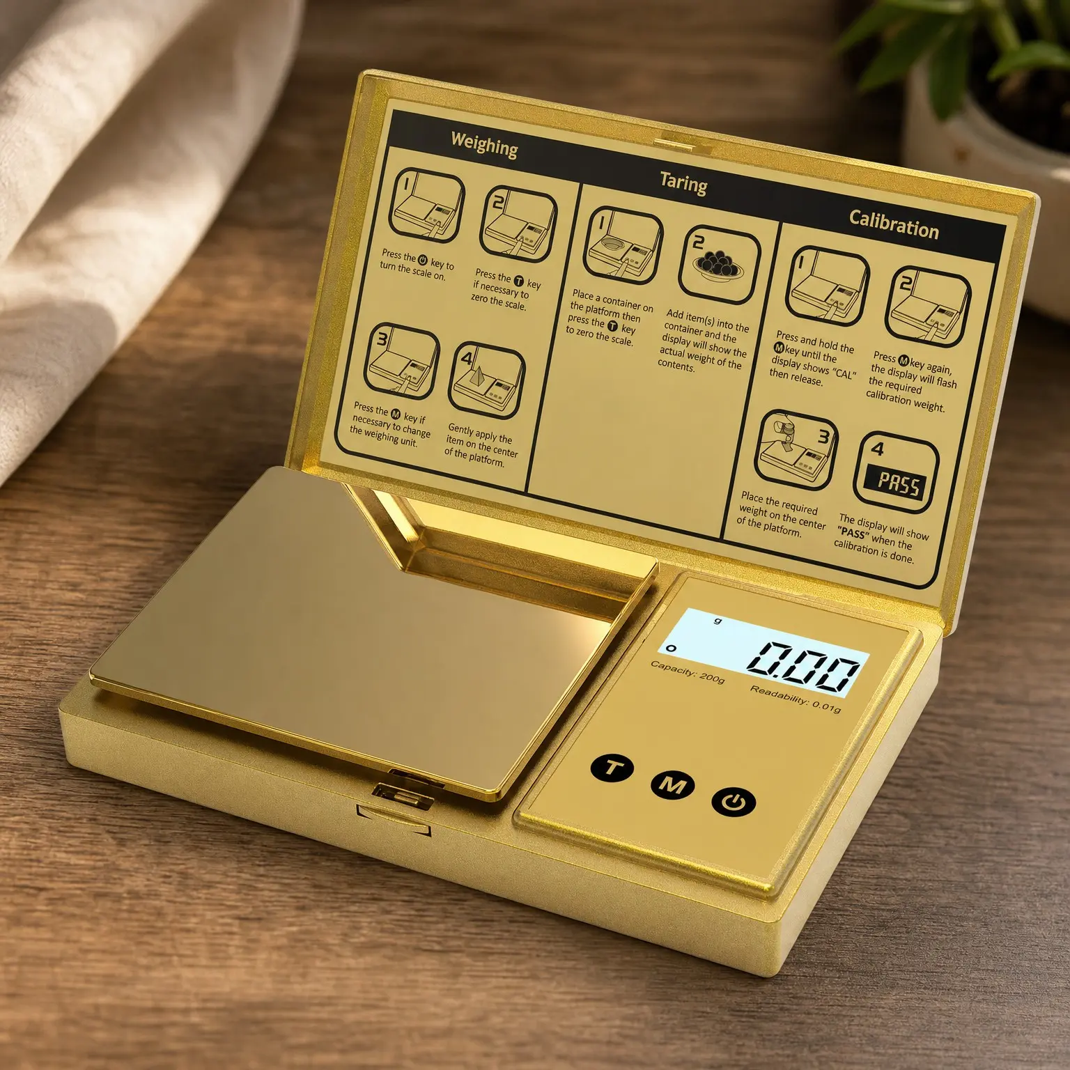 Digital Pocket Scale 200g/0.01g, Gold Titanium Plating - LCD Backlit Display, Mini Jewelry Scale with 6 Units, Auto Off, Tare Function for Food, Coins, Battery Included